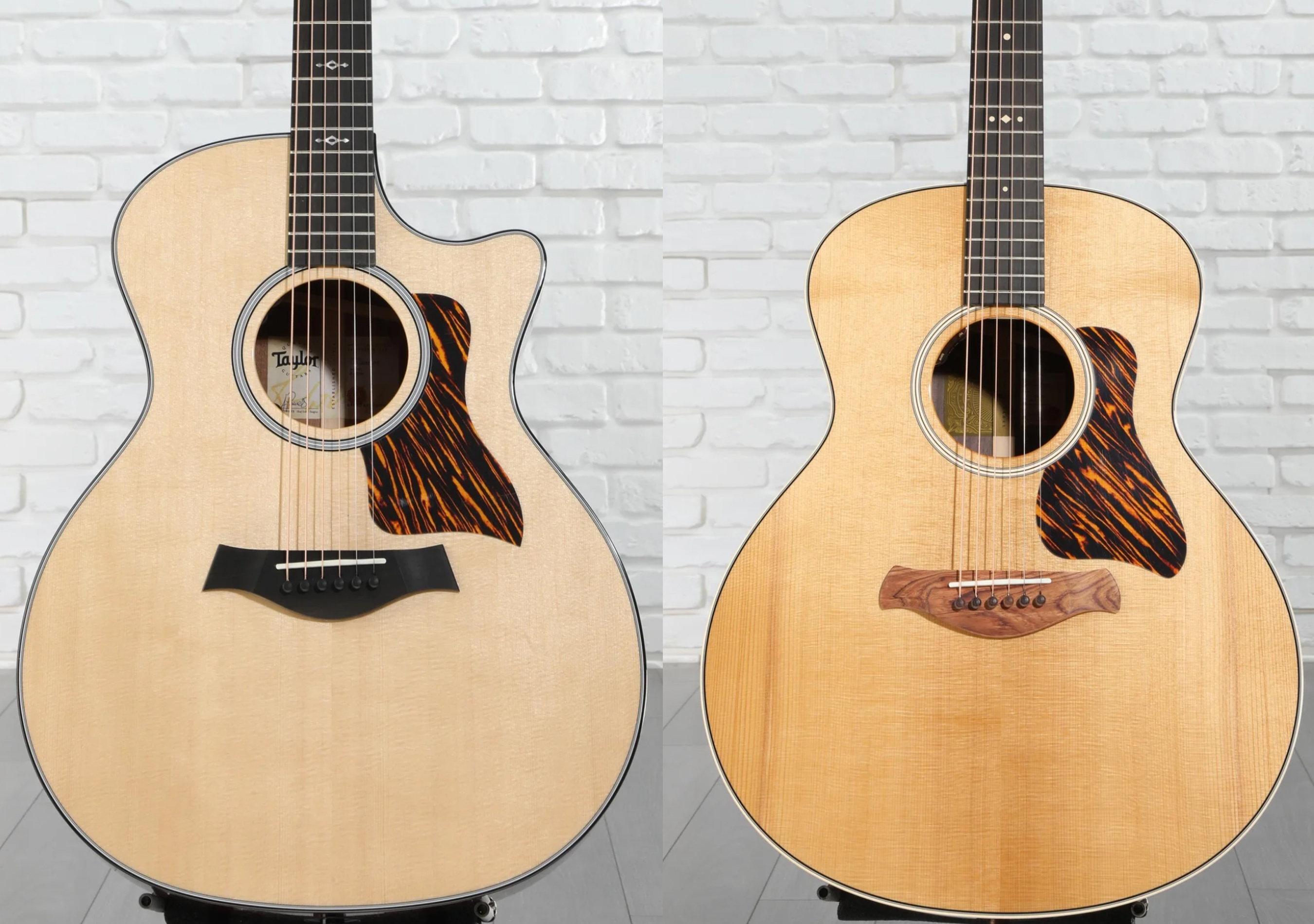 Cutaway vs non-cutaway acoustic guitar bodies.