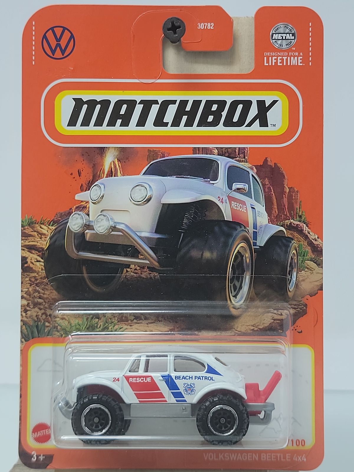 Matchbox Volkswagen Beetle 4x4 – White/Red/Blue – Beach Patrol Rescue – Factory Sealed