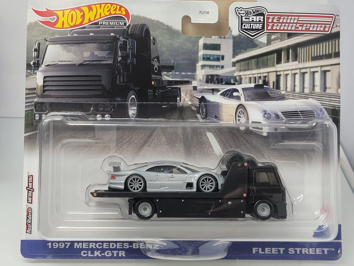 HOT WHEELS PREMIUM TEAM TRANSPORT – 1997 MERCEDES-BENZ CLK GTR & FLEET STREET – SILVER/BLACK – SEALED