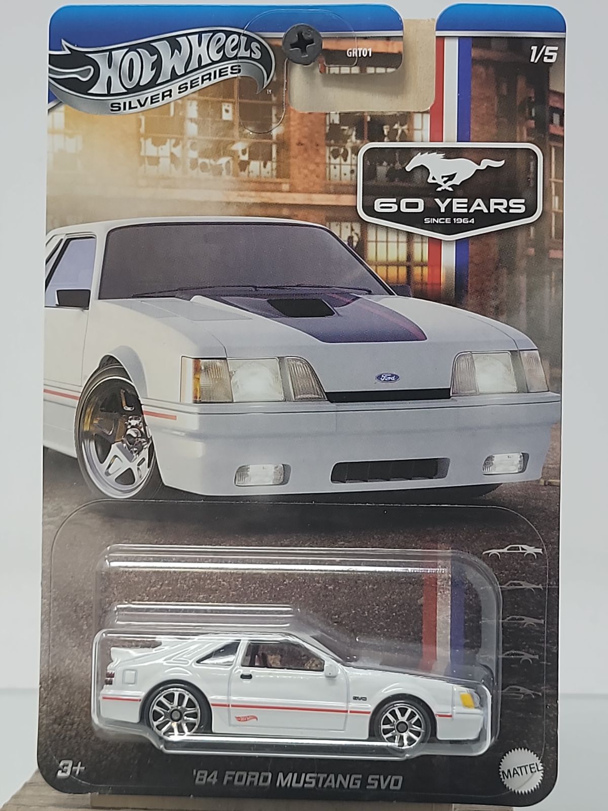 Hot Wheels Silver Series ’84 Ford Mustang SVO – White with Black Hood (60 Years, 1/5)
