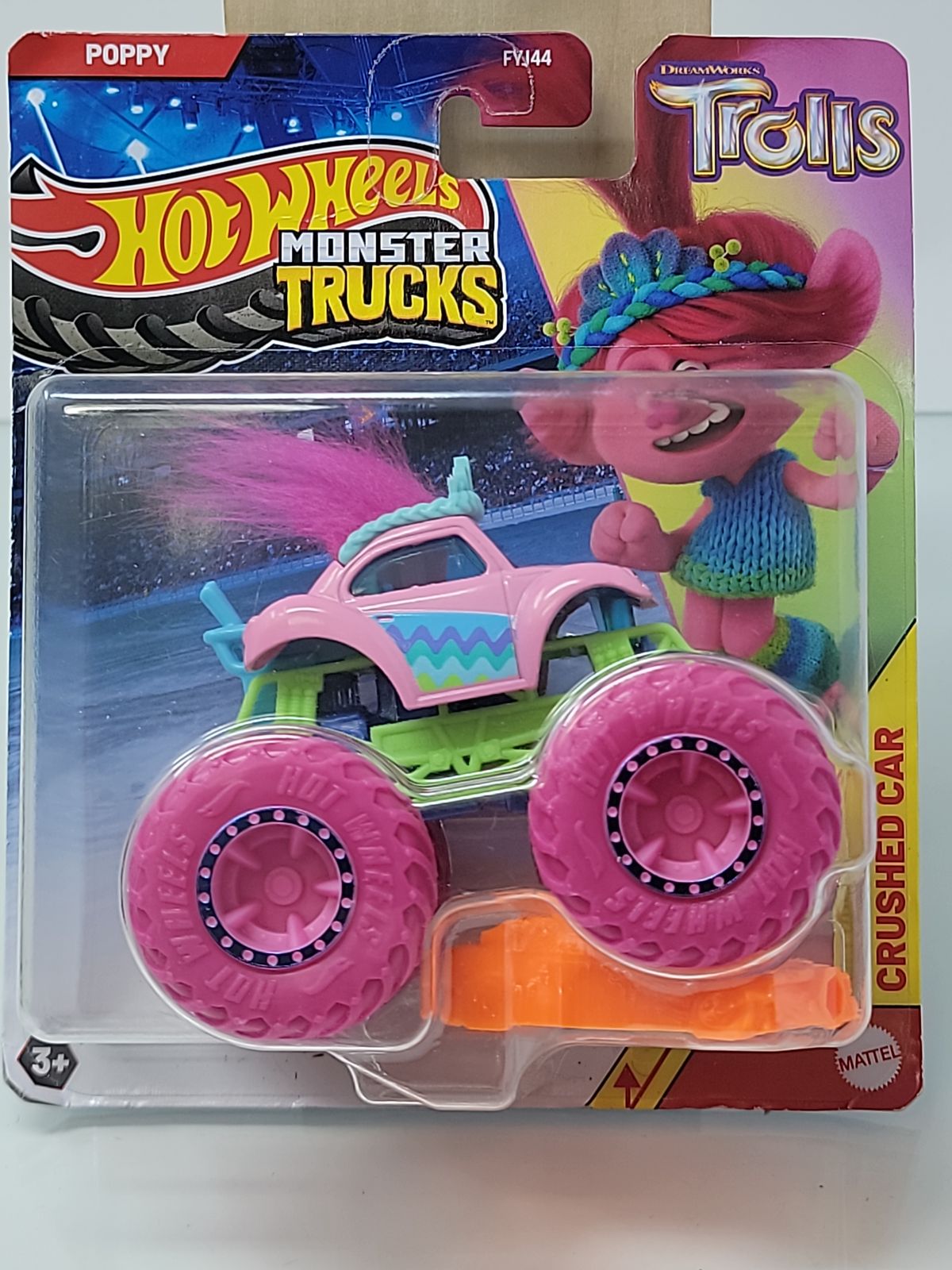 Hot Wheels Monster Trucks Poppy (DreamWorks Trolls) – Crushed Car Series | Factory Sealed | 1:64 Scale