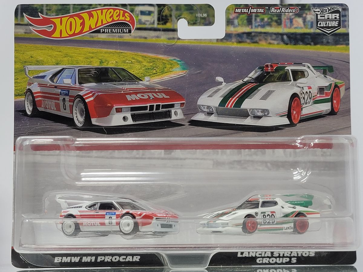 HOT WHEELS PREMIUM 2-PACK – BMW M1 PROCAR & LANCIA STRATOS GROUP 5 – MOTUL / ALITALIA LIVERIES – SEALED