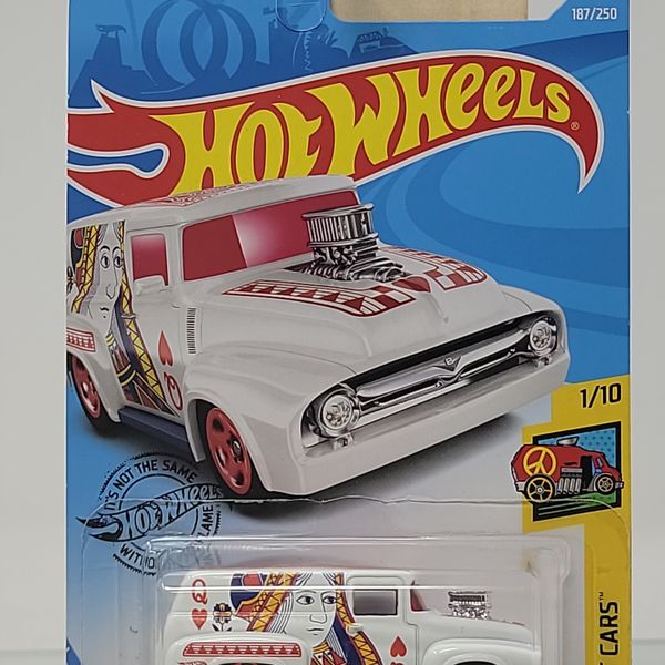 Hot Wheels HW Art Cars ’56 Ford F-100 – White with Red Wheels & Playing Card Graphics