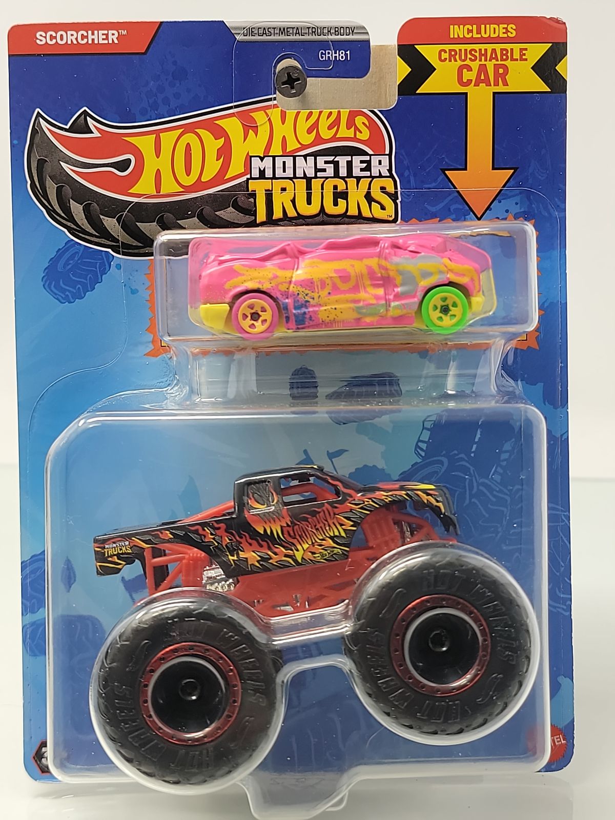 Hot Wheels Monster Trucks Scorcher™ – Includes Crushable Car | Die-Cast Metal Truck Body | Factory Sealed