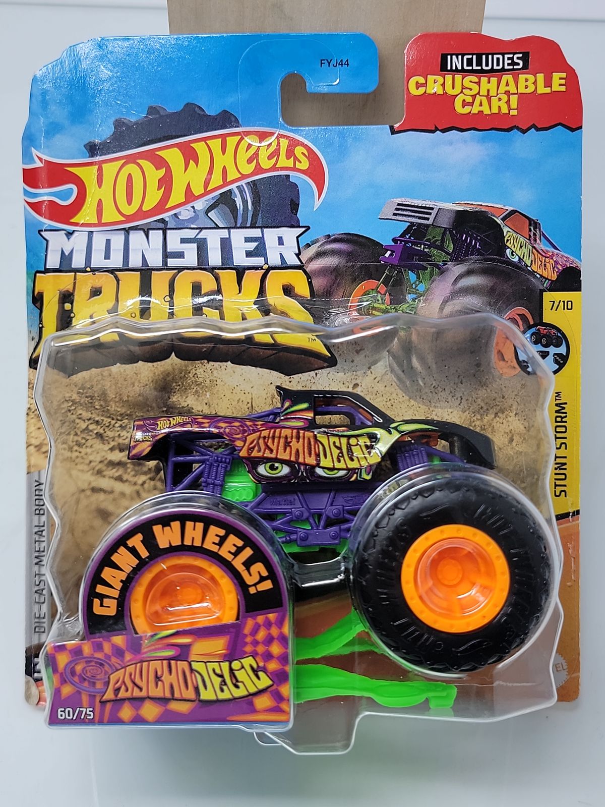 Hot Wheels Monster Trucks Psychedelic | Giant Wheels | Crushable Car Included | New on Card