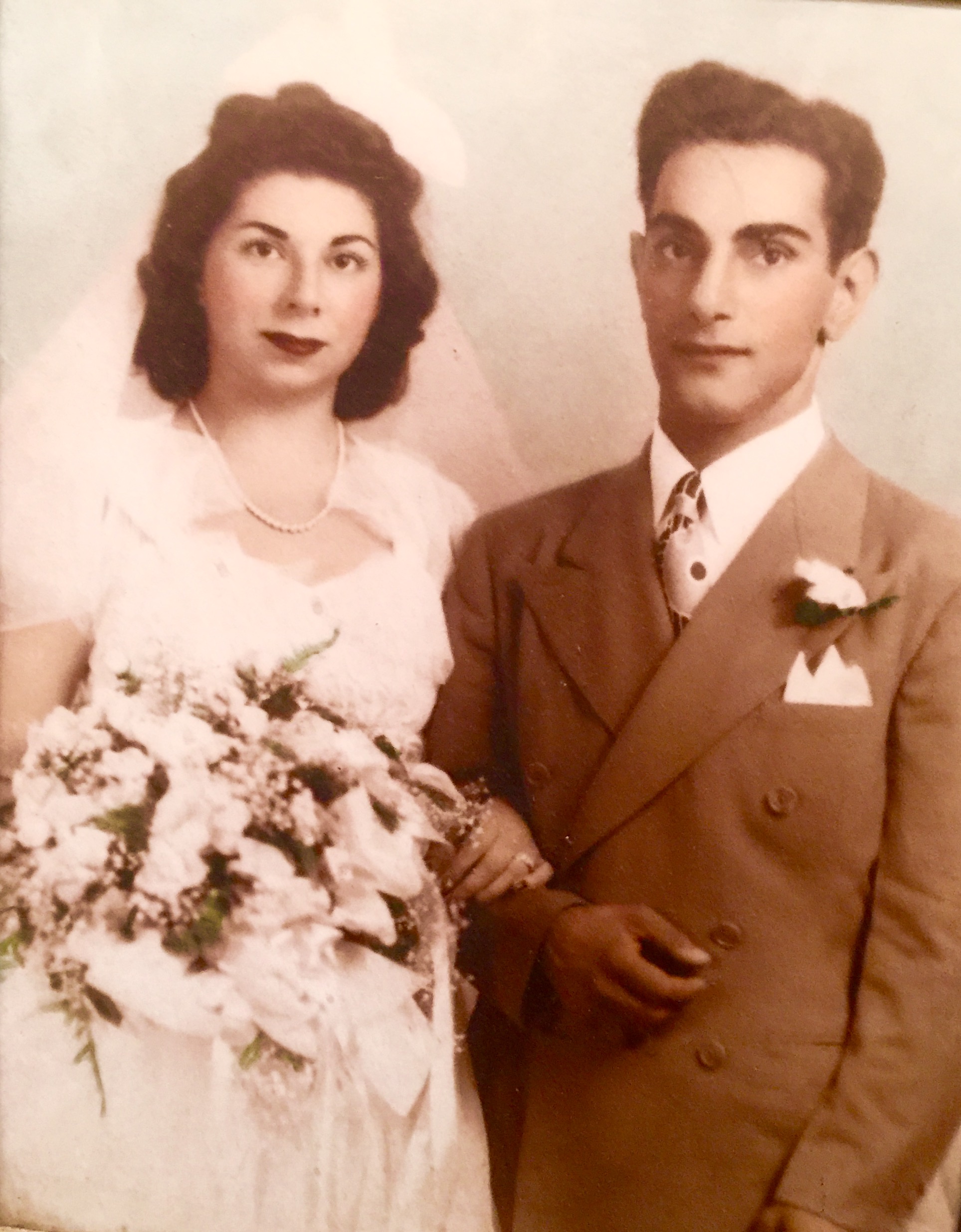 A vintage photo from the early 1940s. A wedding photo of Jenny and George Sarkisian.
