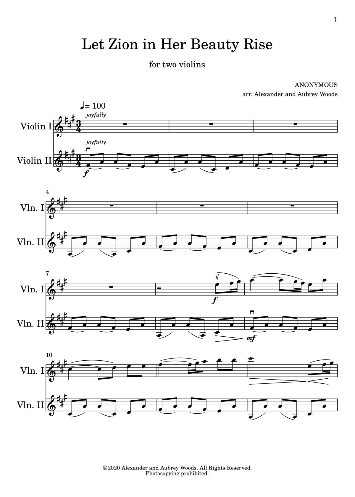 Let Zion in Her Beauty Rise - for two violins