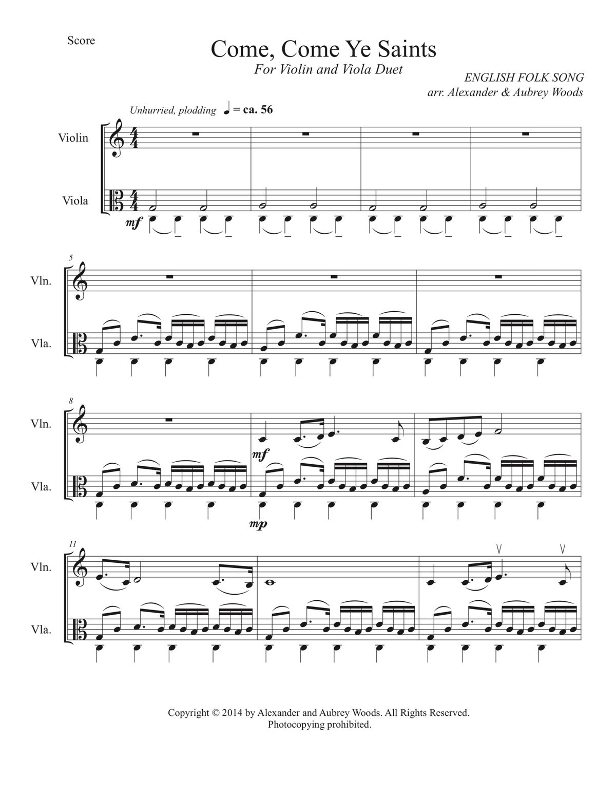 Come, Come Ye Saints - violin & viola