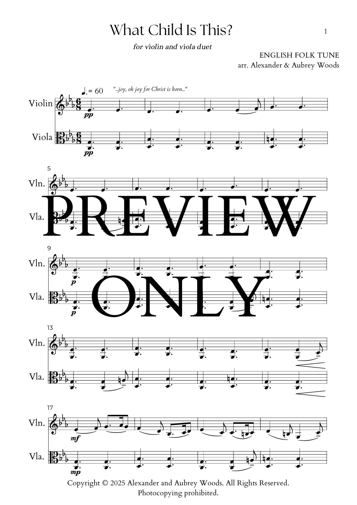 What Child Is This? - violin/viola duet