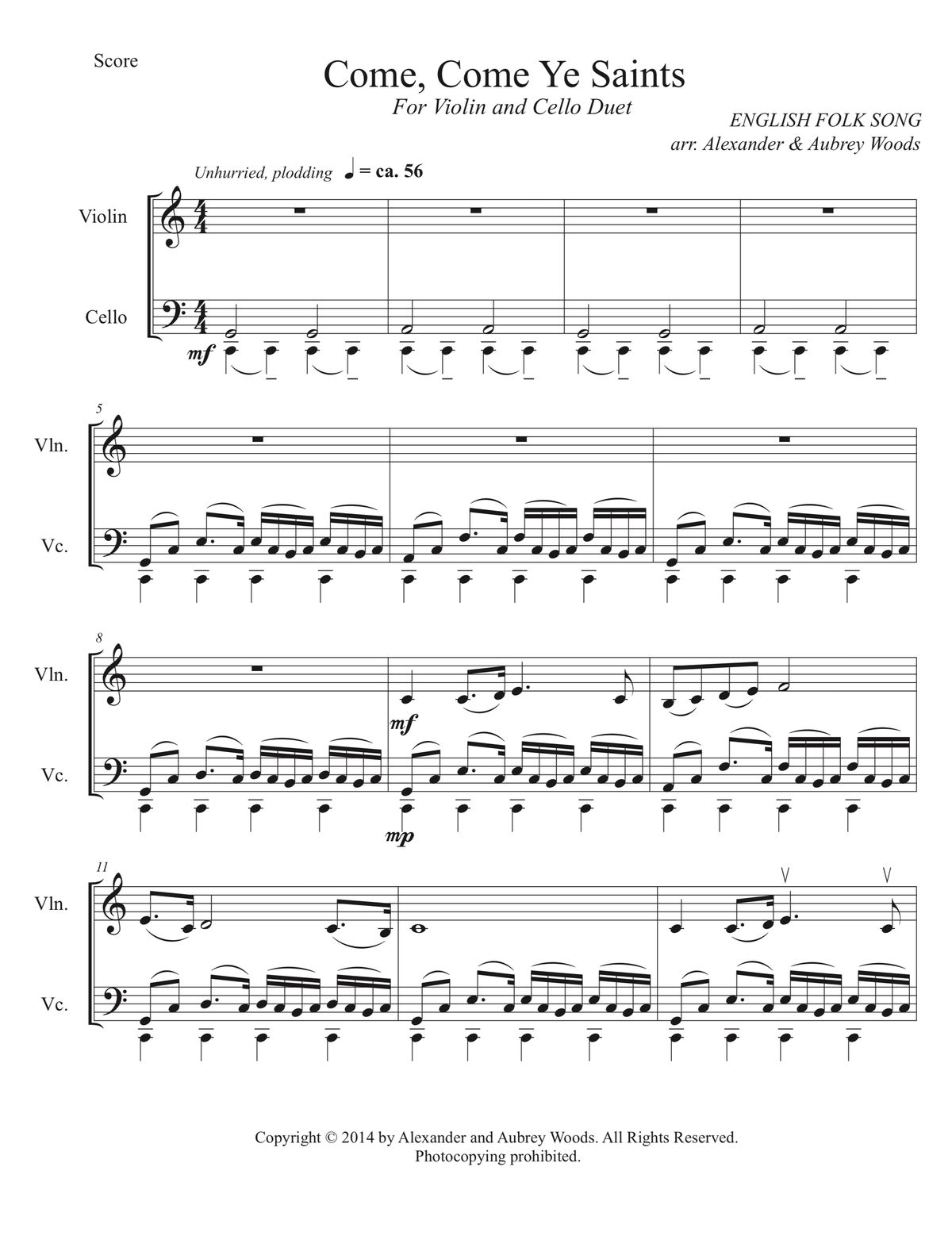 Come, Come Ye Saints - for violin & cello