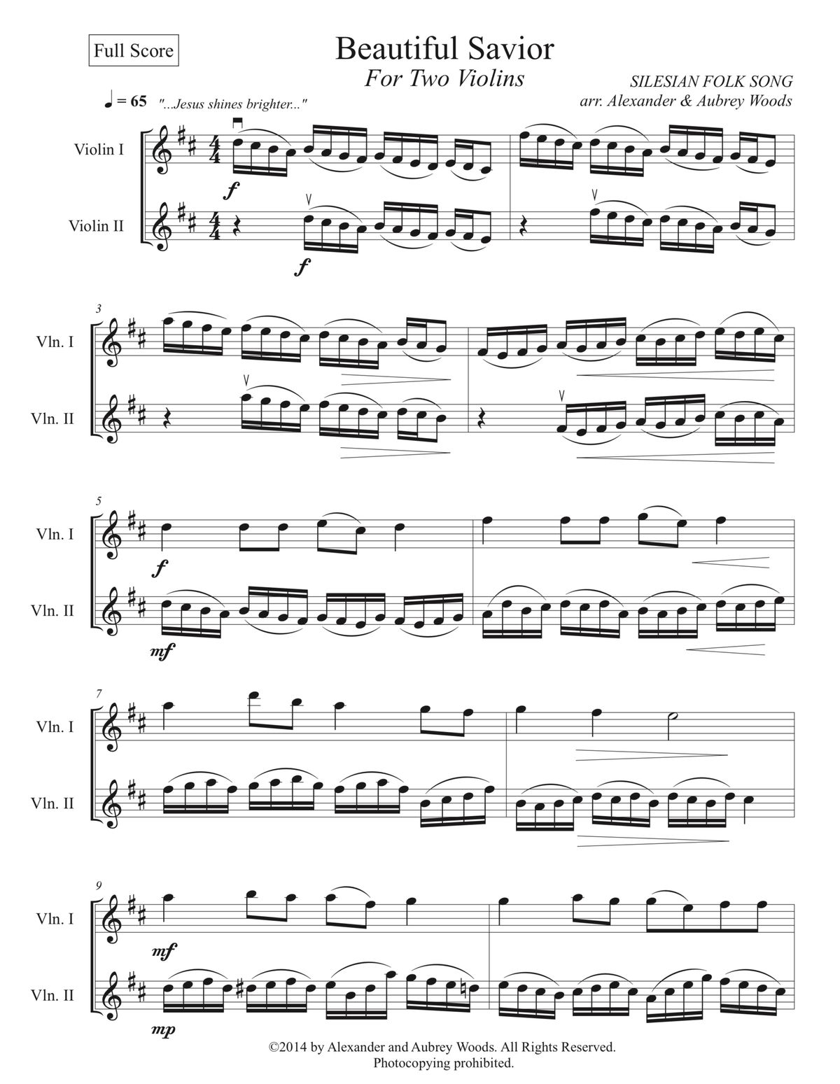Beautiful Savior - for two violins