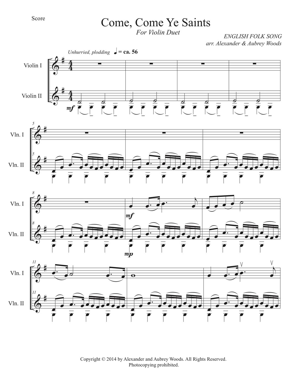 Come, Come Ye Saints - for two violins