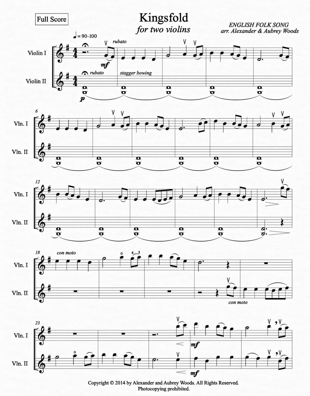 Kingsfold (Kolob) - for two violins