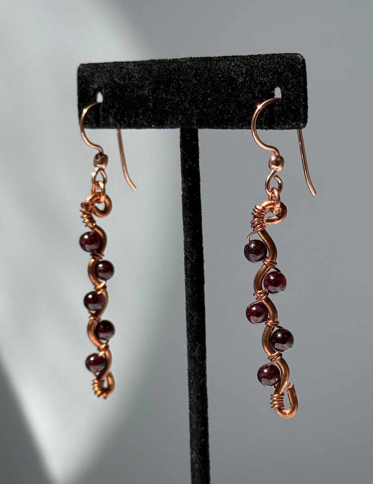 Red Garnet Copper Swirl earrings