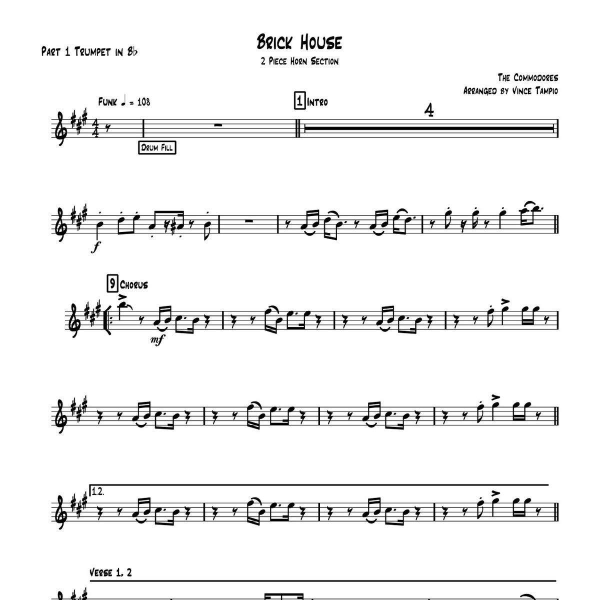 "Brick House" by The Commodores for 2-Piece Horn Section