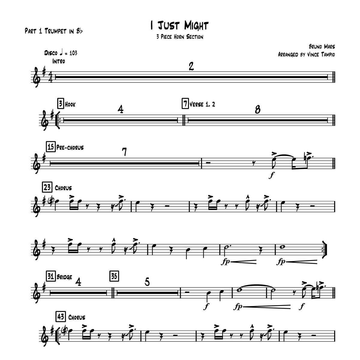 "I Just Might" by Bruno Mars for 3-Piece Horn Section
