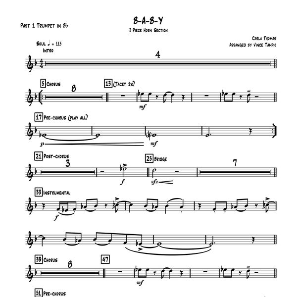 "B-A-B-Y" by Carla Thomas for 3-Piece Horn Section