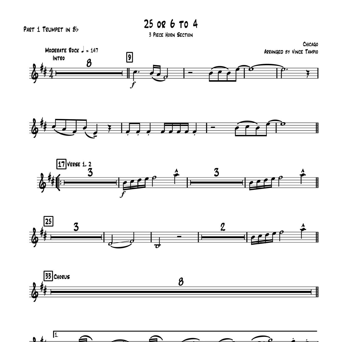 "25 or 6 to 4" by Chicago for 3-Piece Horn Section