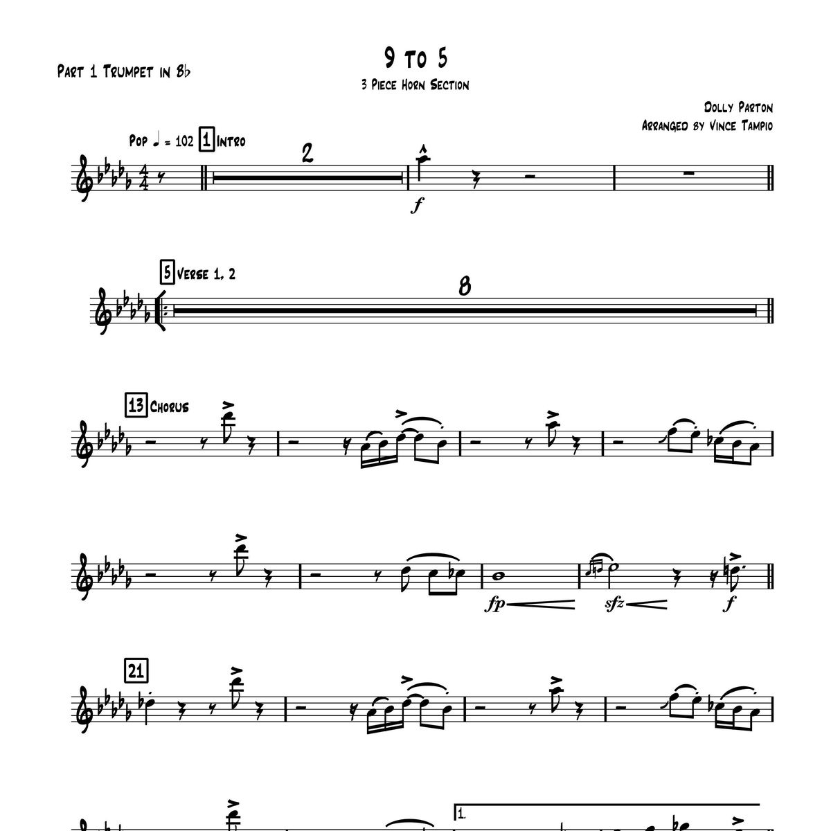 "9 to 5" by Dolly Parton for 3-Piece Horn Section