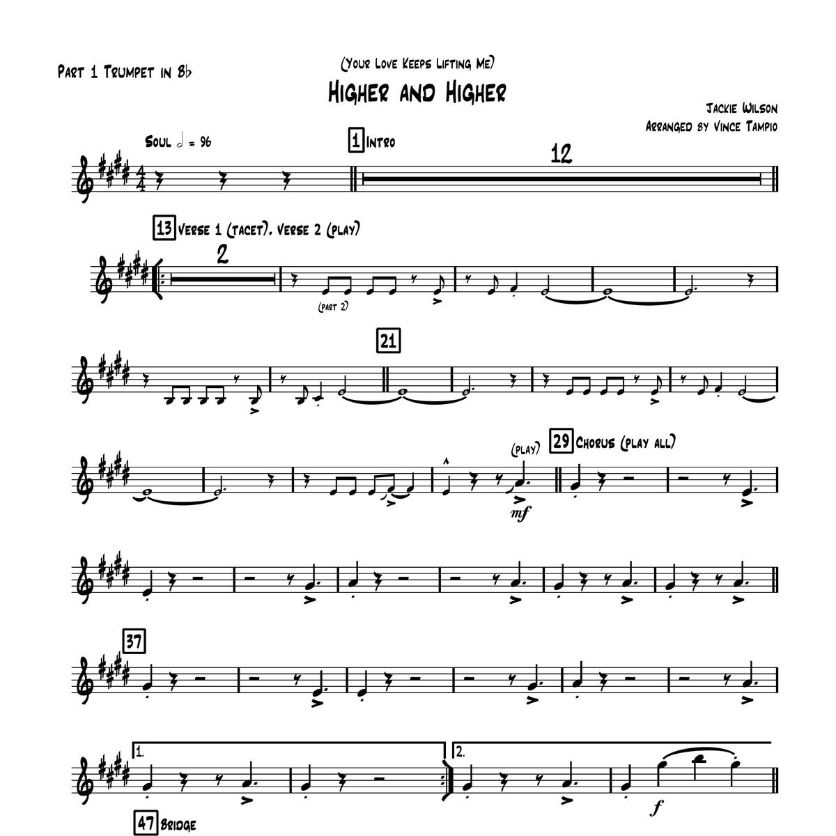 "(Your Love Keeps Lifting Me) Higher and Higher" by Jackie Wilson for 3-Piece Horn Section