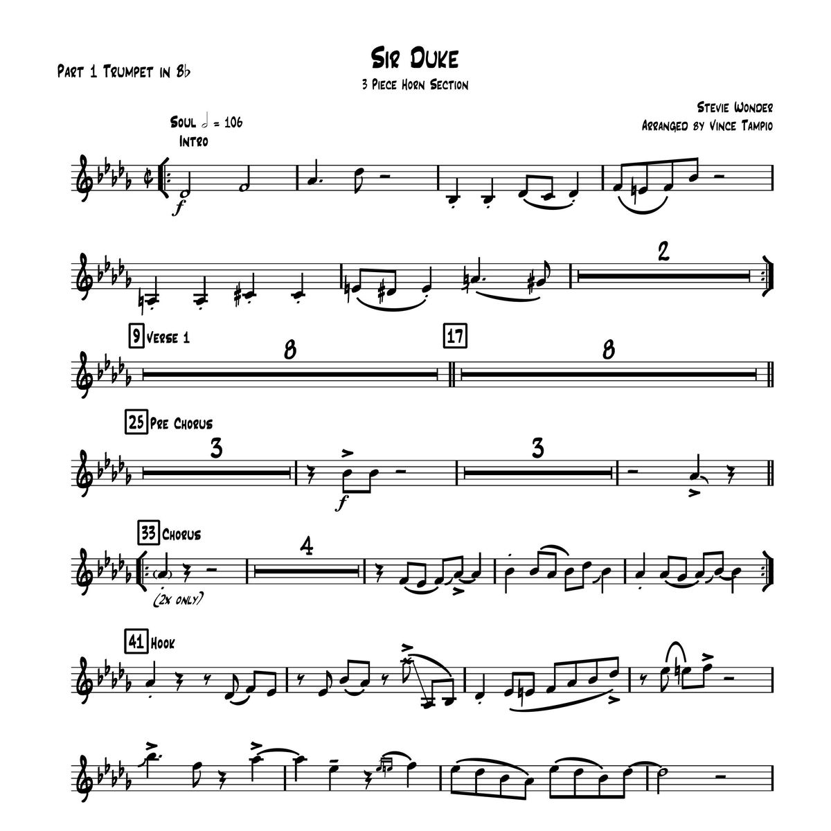"Sir Duke" by Stevie Wonder for 3-Piece Horn Section