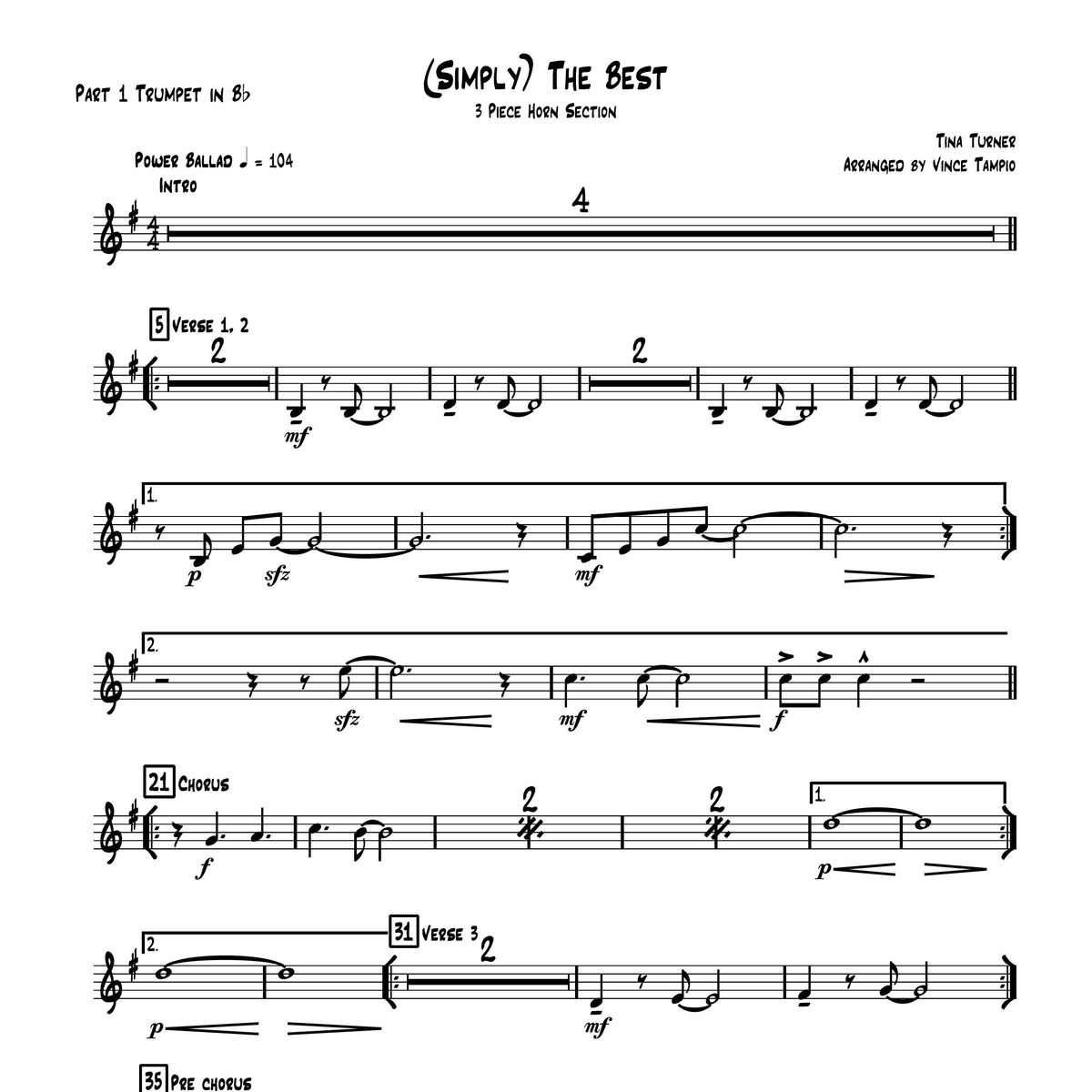 "(Simply) The Best" by Tina Turner for 3-Piece Horn Section