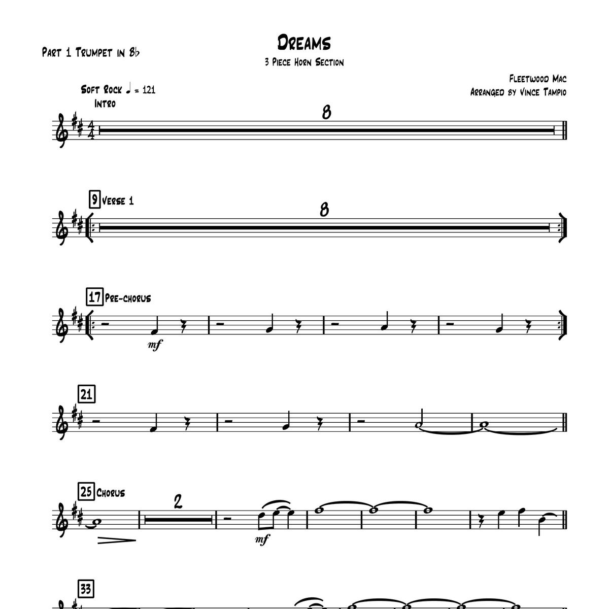 "Dreams" by Fleetwood Mac for 3-Piece Horn Section