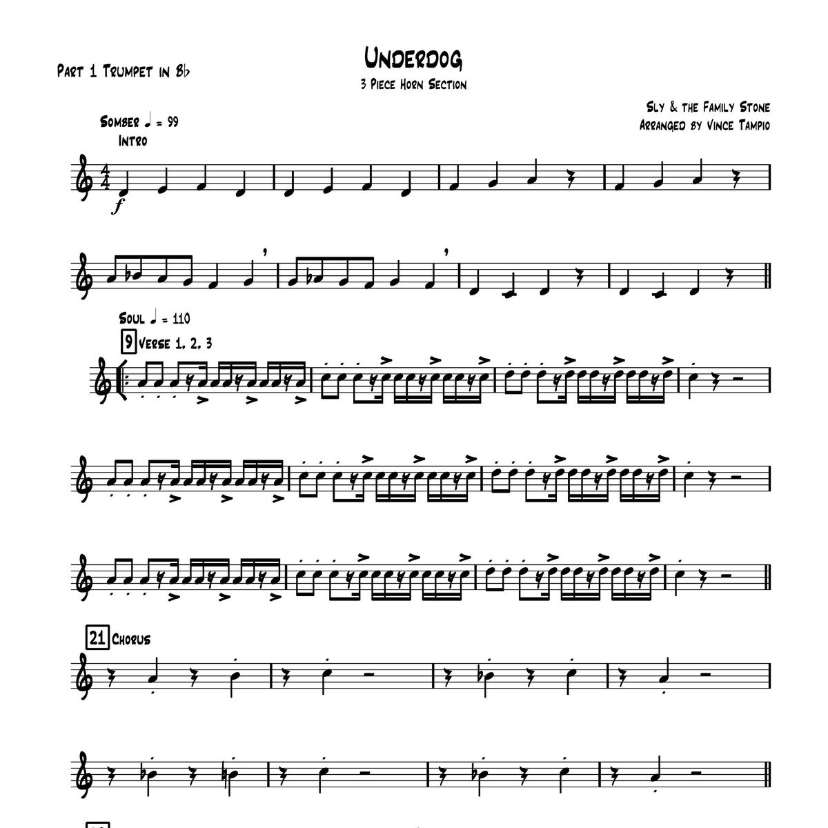 "Underdog" by Sly and the Family Stone for 3-Piece Horn Section