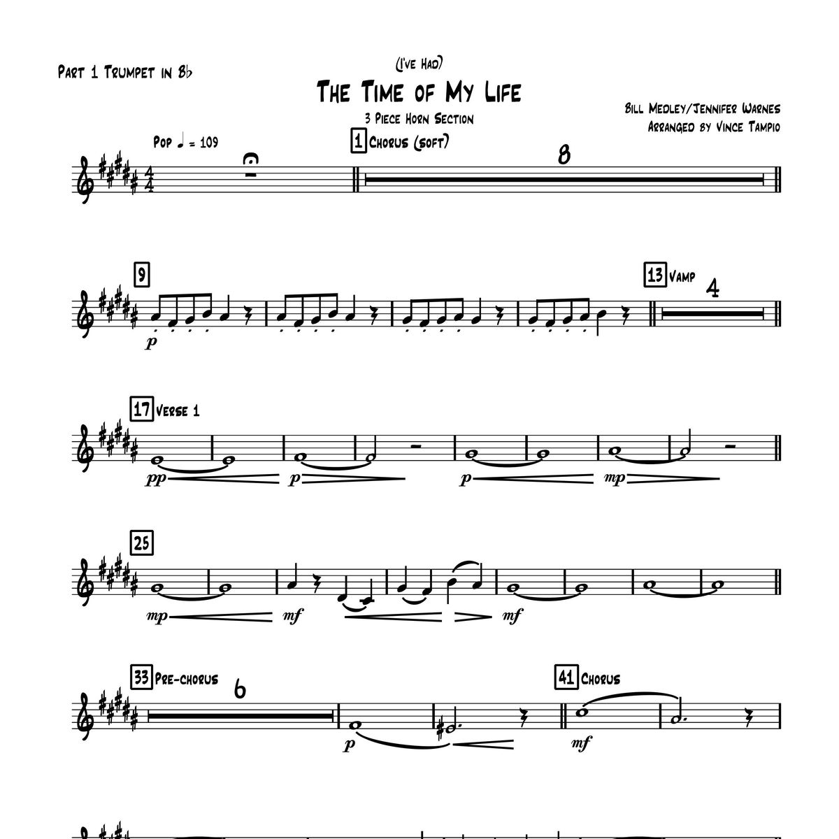 "(I've Had) The Time of My Life" by Bill Medley & Jennifer Warnes for 3-Piece Horn Section