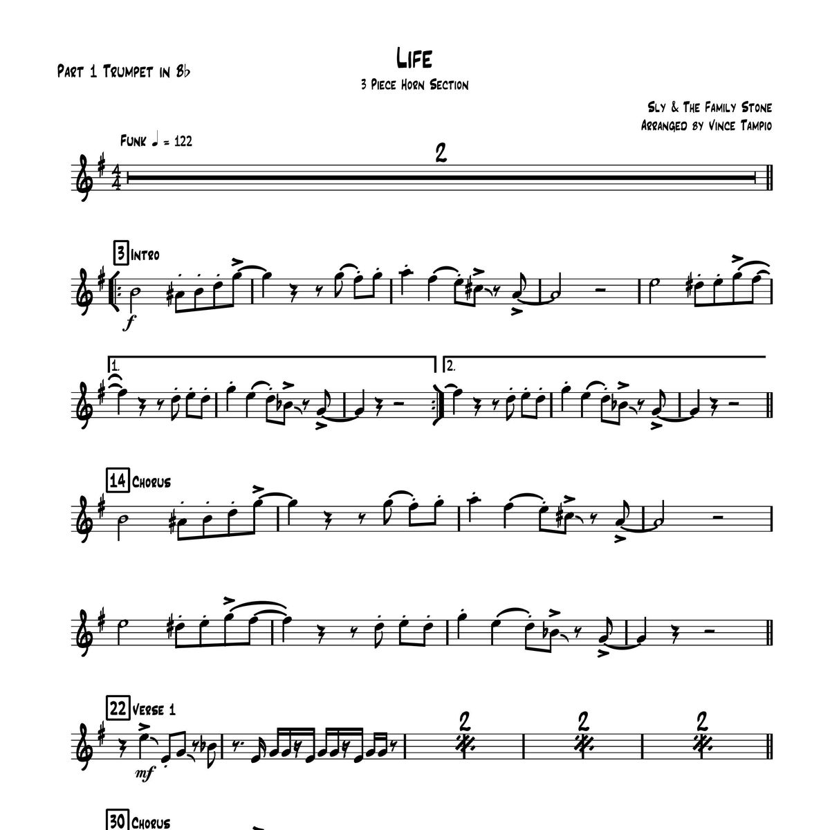 "Life" by Sly and the Family Stone for 3-Piece Horn Section