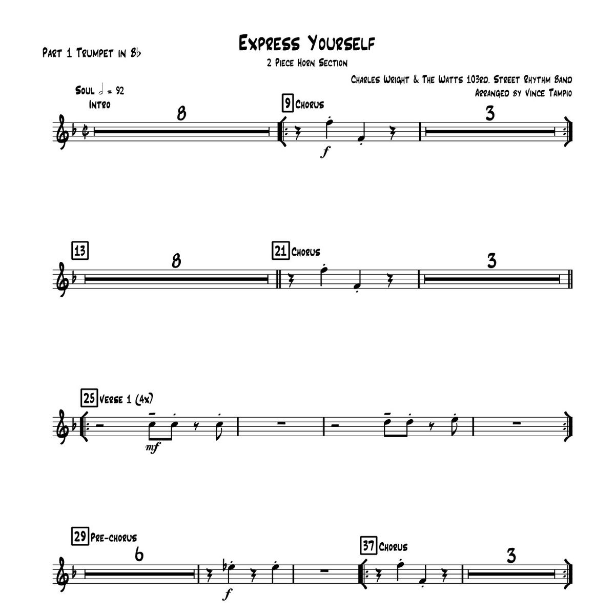 "Express Yourself" by Charles Wright & The Watts 103rd. Street Rhythm Band for 2-Piece Horn Section