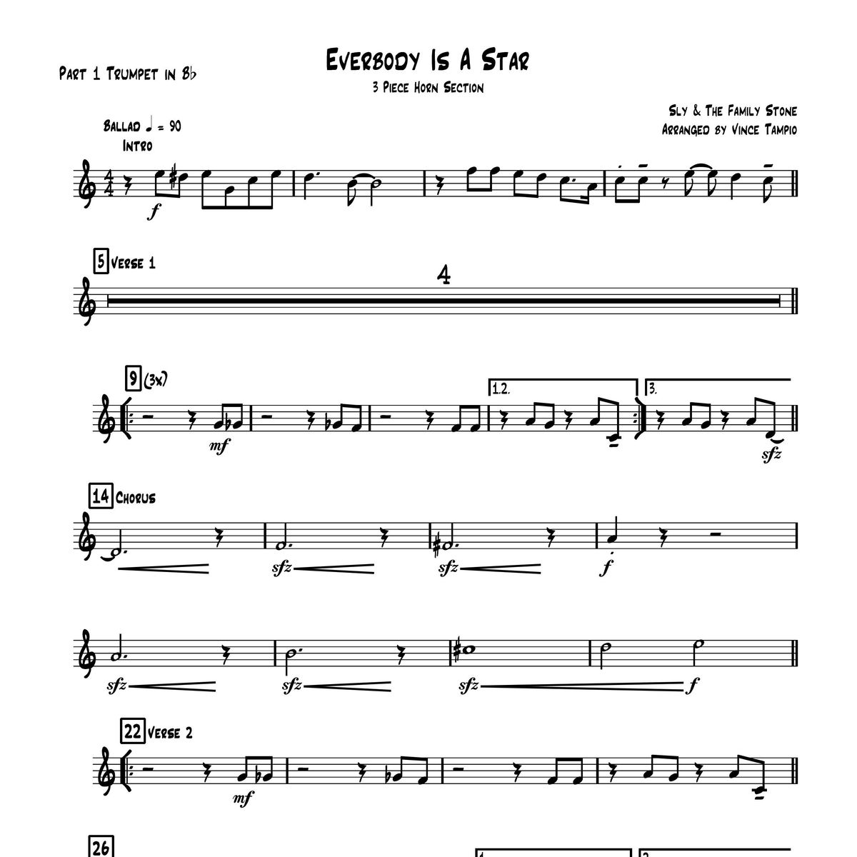 "Everybody Is A Star" by Sly and the Family Stone for 3-Piece Horn Section