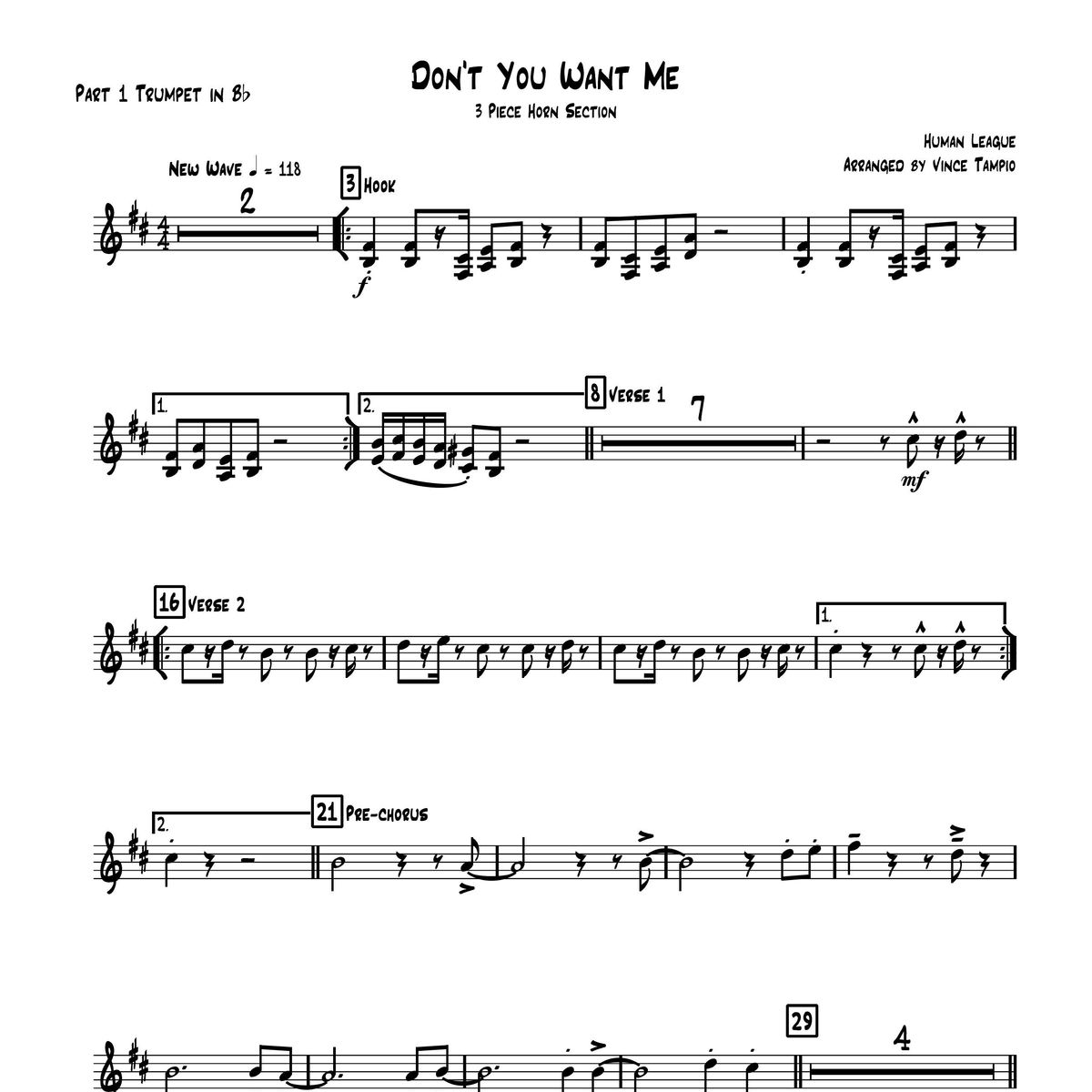 "Don't You Want Me" by The Human League for 3-Piece Horn Section