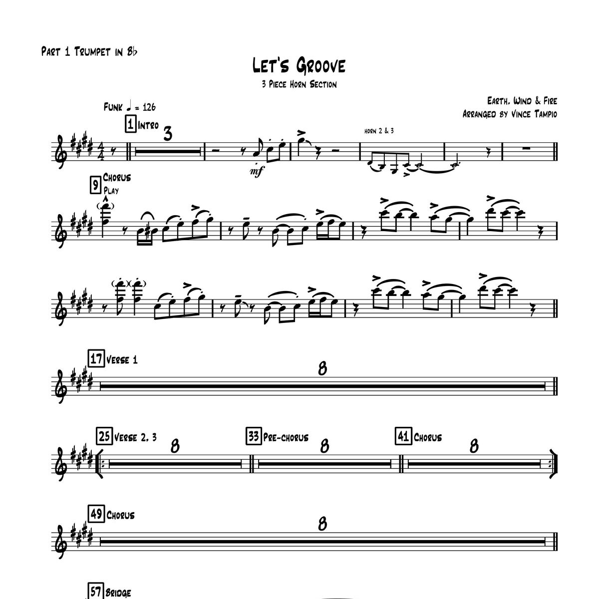 "Let's Groove" by Earth, Wind & Fire for 3-Piece Horn Section