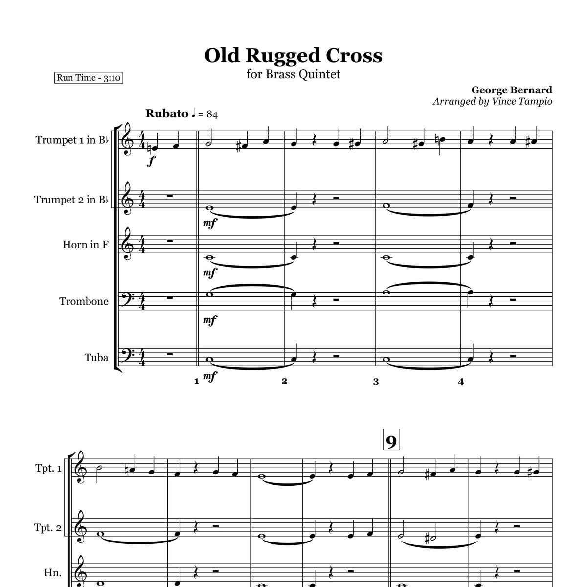 "Old Rugged Cross" for Brass Quintet