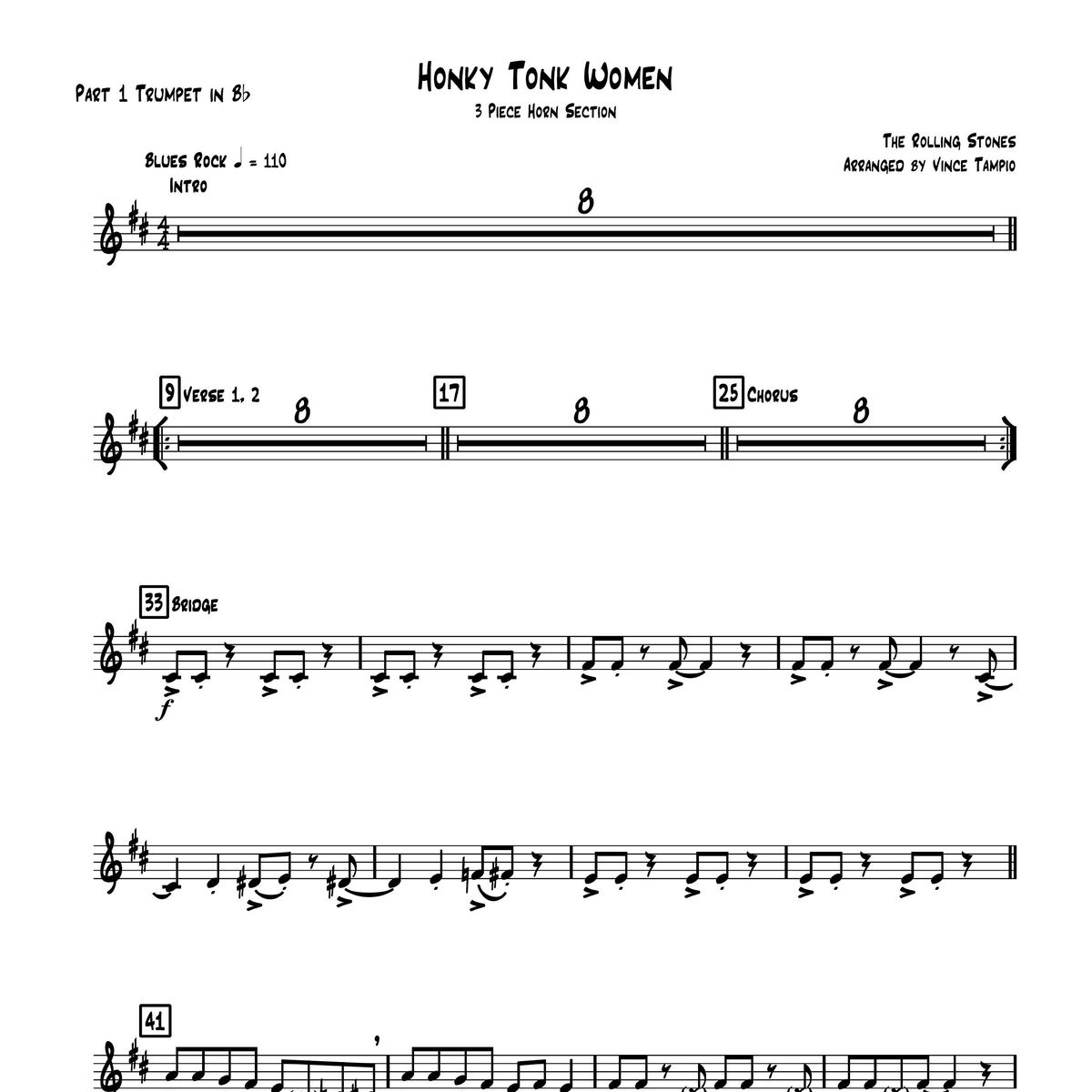 "Honky Tonk Women" by The Rolling Stones for 3-Piece Horn Section