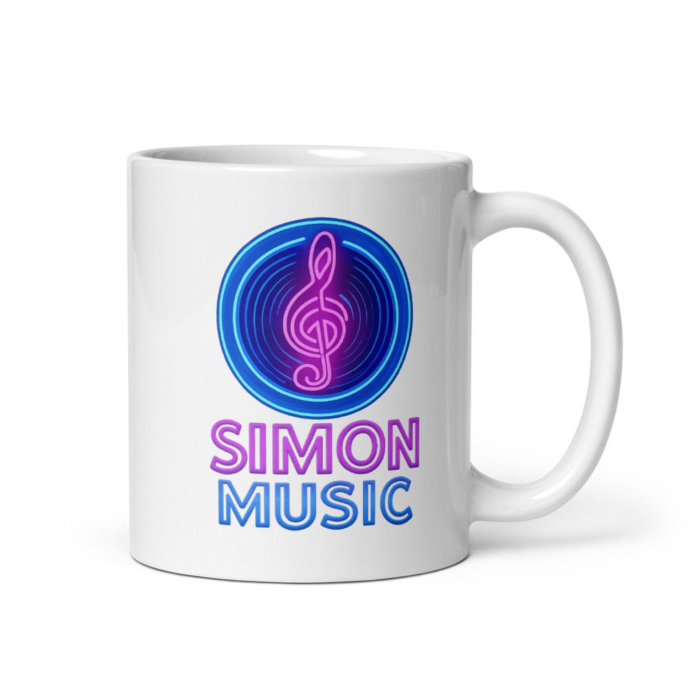 Simon Music Neon White Glossy Mug