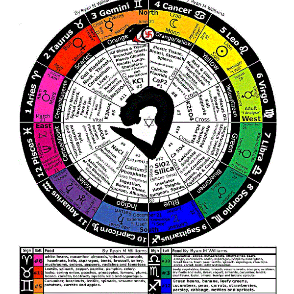 Zodiac Astrological, Chemical, Physiological & Chromatic Chart
