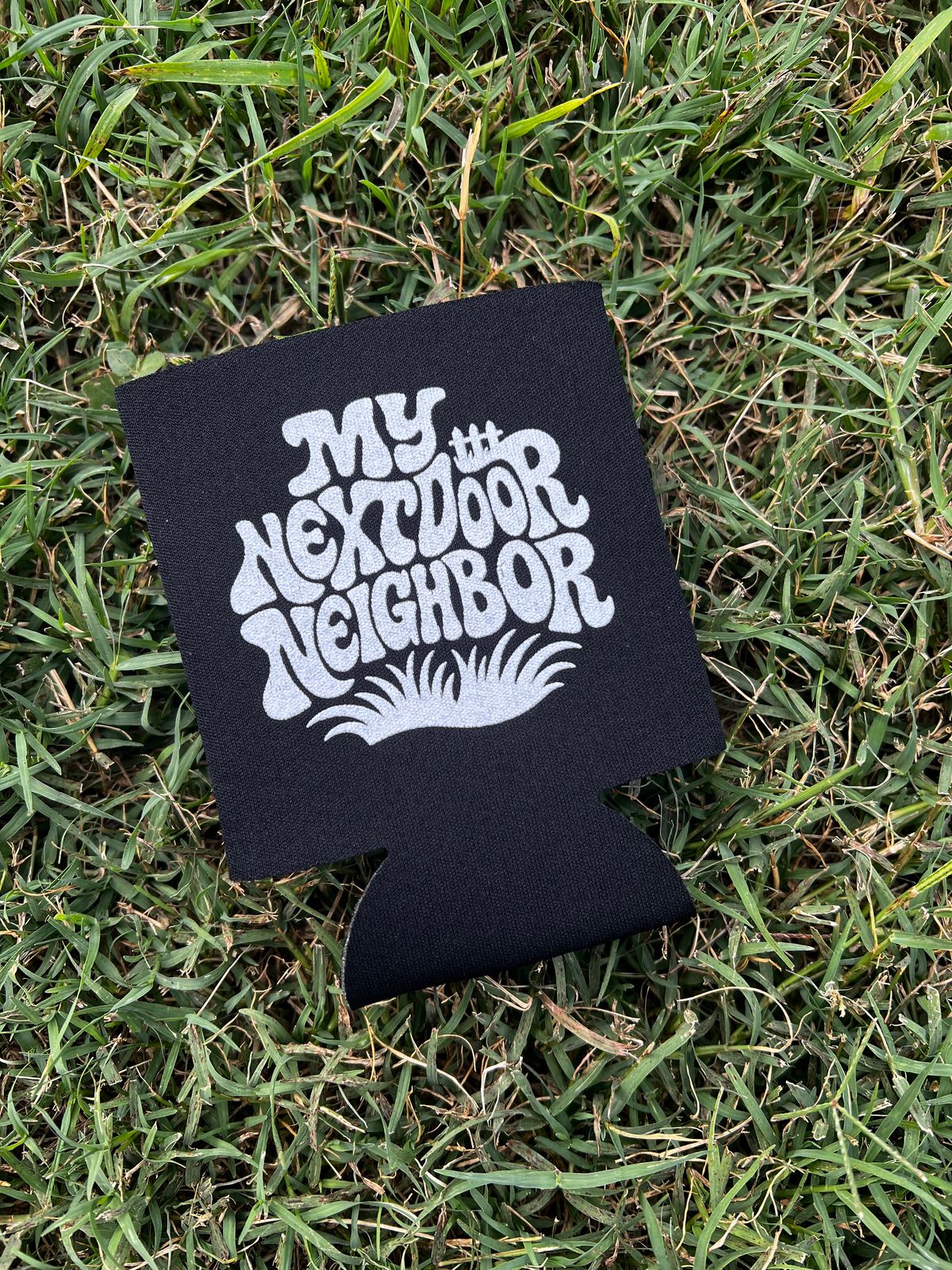 My Nextdoor Neighbor Can Cooler / Coozie (Black / Grass & Fence Logo)