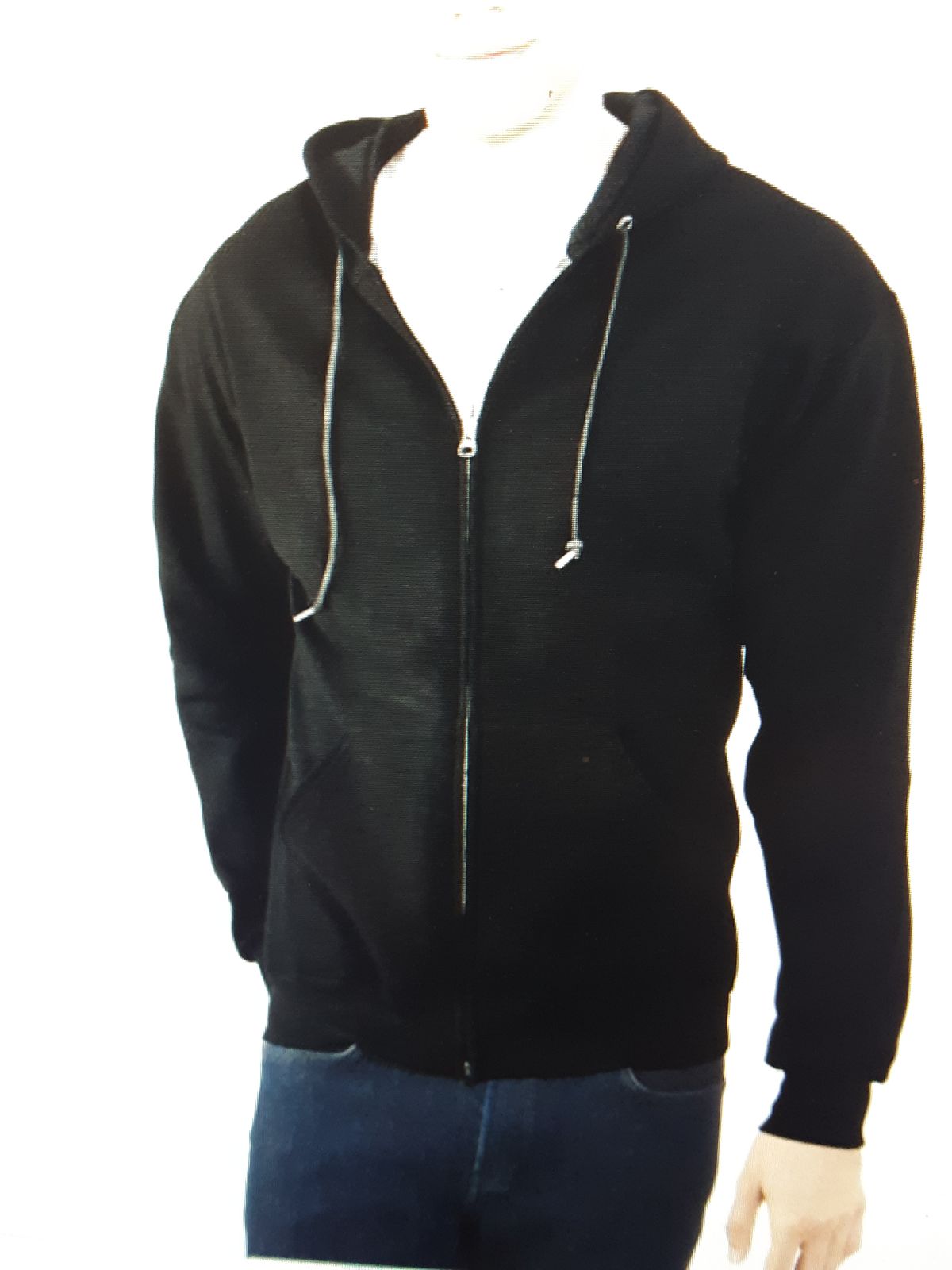 Black Full Zip Up Hoodie with Blue Print on back