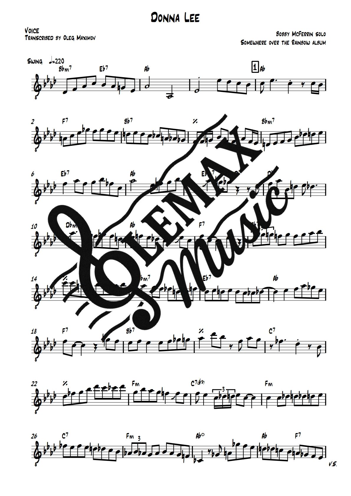 Bobby McFerrin – Donna Lee (Solo Transcription)