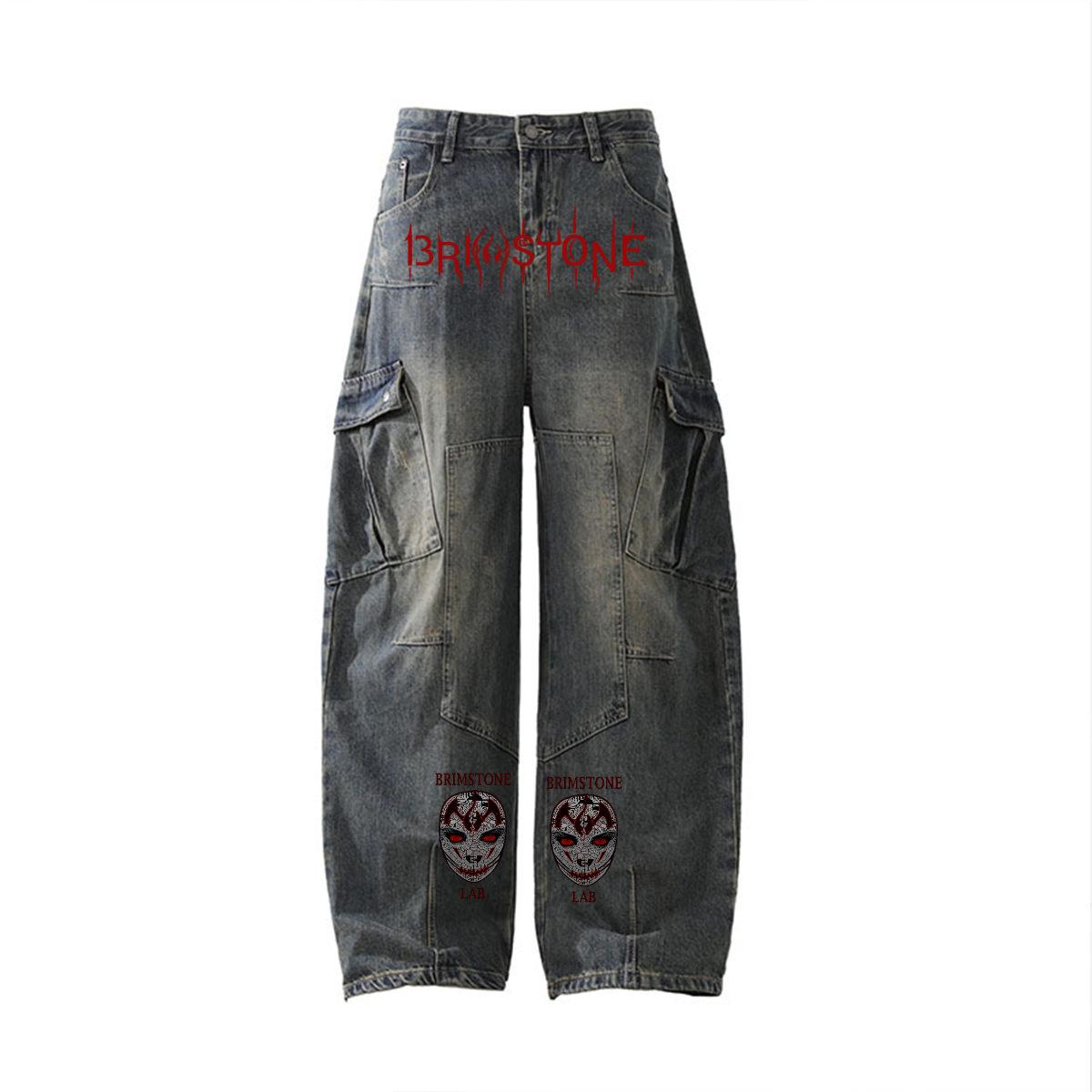 The Brimstone Lab Heavyweight Multi-Pocket Washed Vintage Loose Jeans