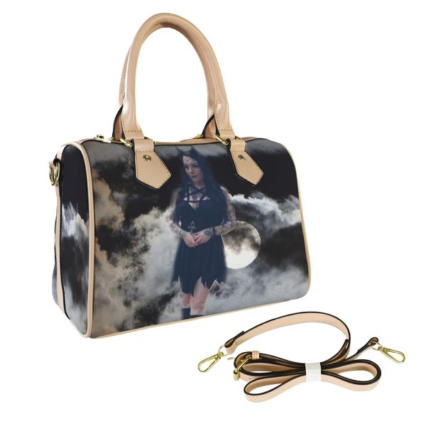 Runae Moon Boston Leather Handbag-Khaki