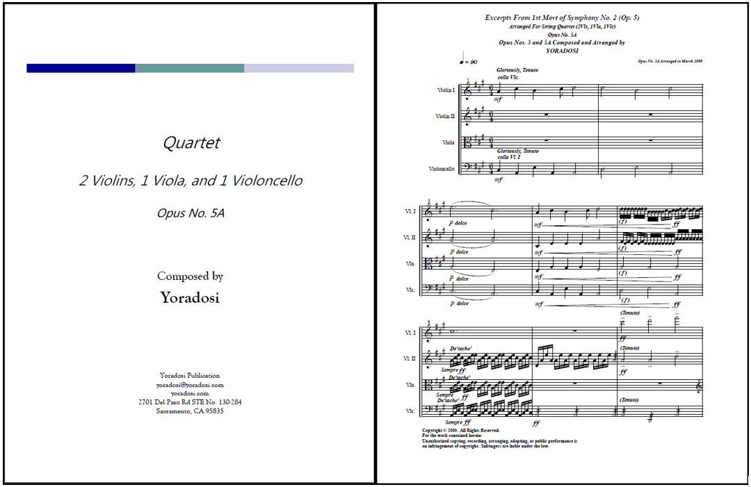 Opus No. 5A, String Quartet (2 Violins, 1 Viola, 1 Cello)