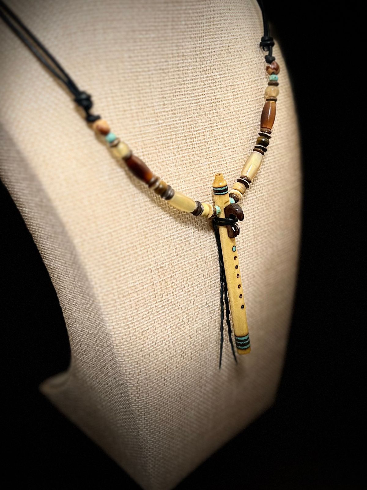 Poplar Wood Miniature Flute Necklace with Sleeping Beauty Turquoise Inlay