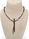 Special Edition Fully Beaded Miniature Flute Necklace: Walnut with Turquoise Inlay