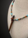 Special Edition Fully Beaded Miniature Flute Necklace: Walnut with Turquoise Inlay