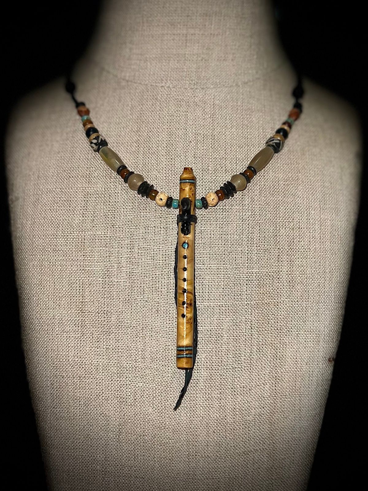Alaskan Yellow Cedar Burl Miniature Flute with Turquoise Inlay