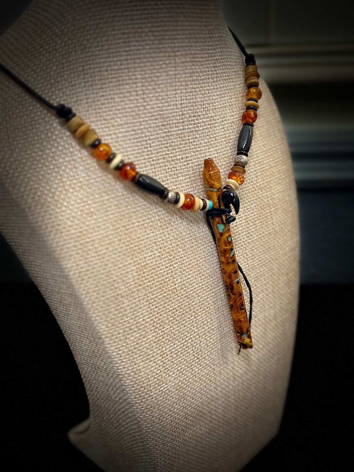 Alaskan Yellow Cedar Burl Miniature Flute (Natural End) with Turquoise Inlay