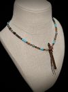 Special Edition Fully Beaded Miniature Flute Necklace: Walnut with Turquoise Inlay